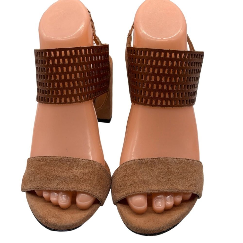 Dear Frances Womens US 8 EU 39 Tan Brown Perforated Block Heel Sandals